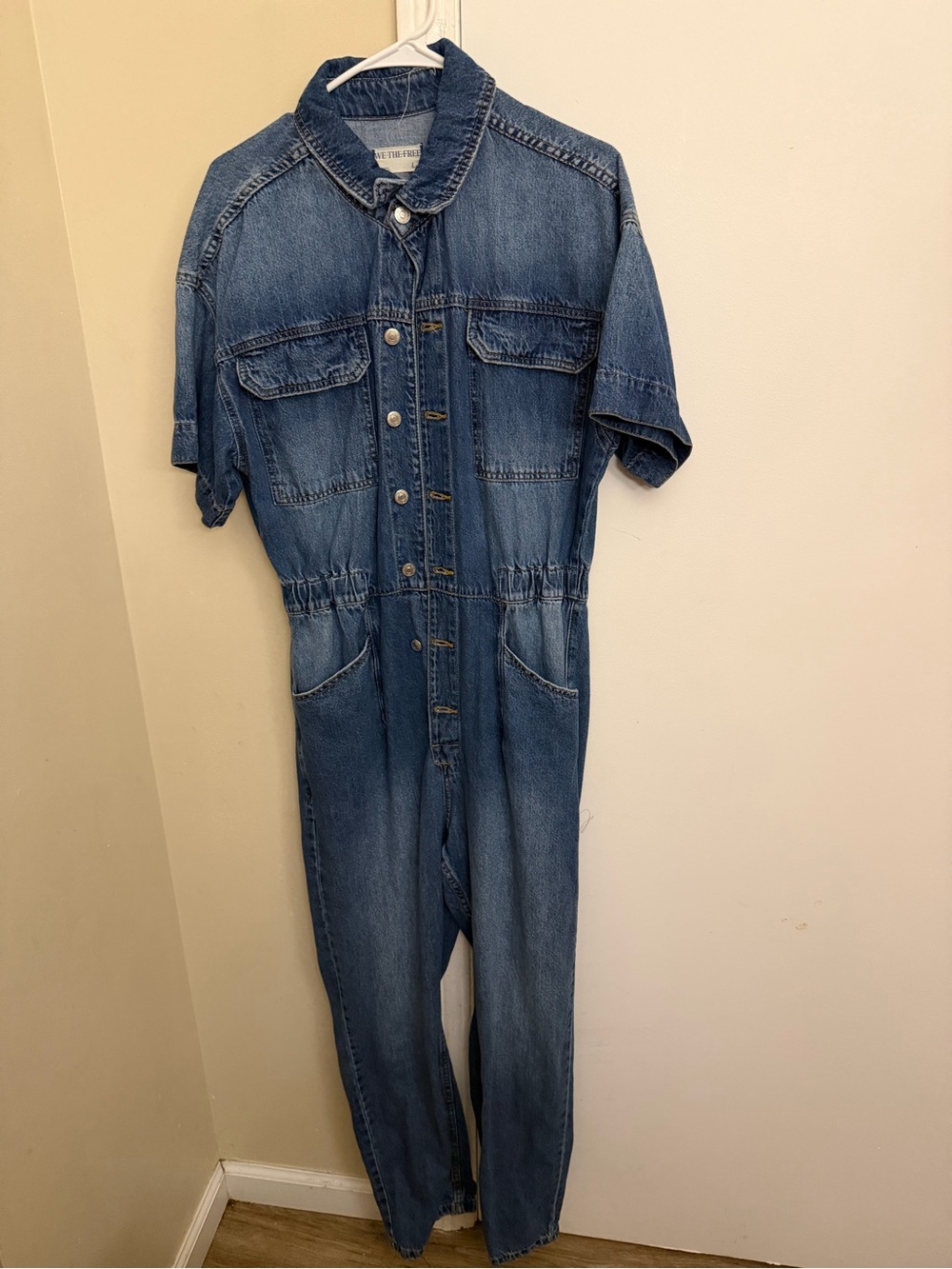 We The Free Women's Blue Denim Short Sleeve Overalls